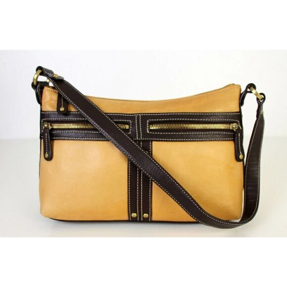 SMALL Tignanello TAN BEIGE BROWN GENUINE LEATHER HOBO HANDBAG PURSE SHOULDER BAG - Picture 10 of 12